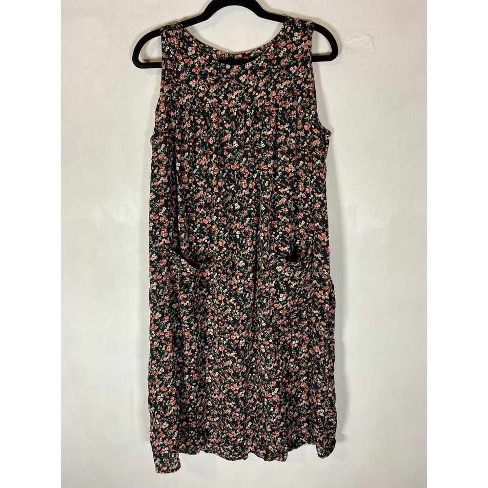 Floral Sleeveless Mini Dress Pockets Cottagecore Babydoll Size M Modest Prairie